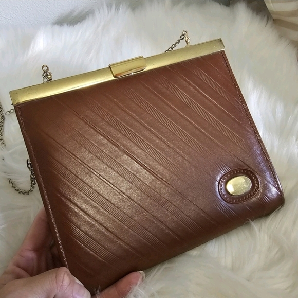 Vintage • Leather And Brass Handbag - Picture 2 of 8